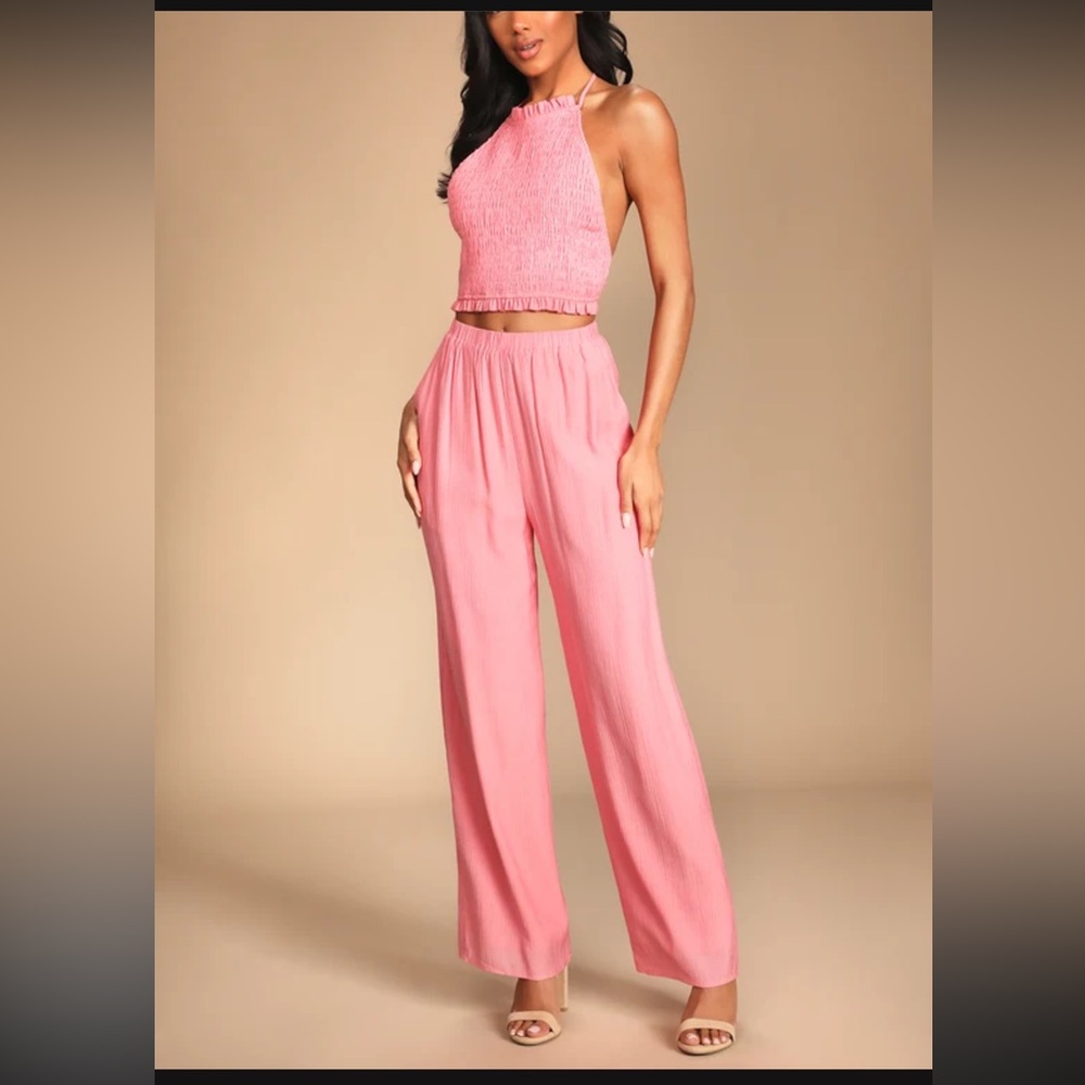 NWOT Lulus Coral Smocked Two Piece Jumpsuit Size XS
